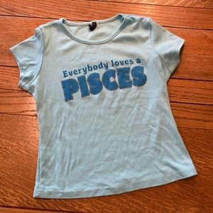 Blue Pisces Y2K Glitter Baby Tee